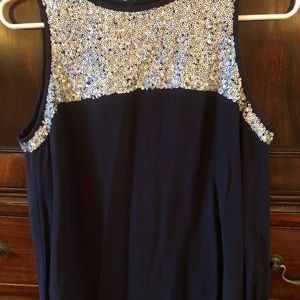 French Connection navy silver sequin top